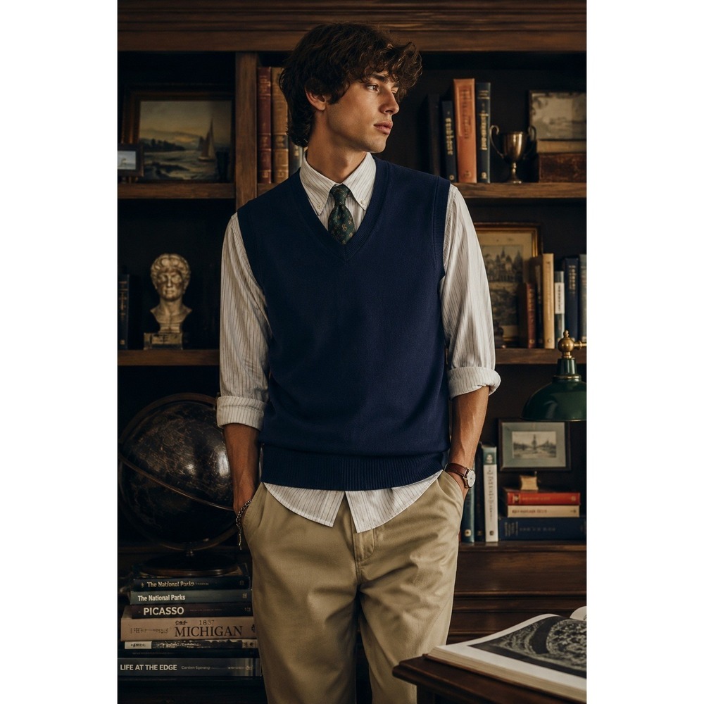 Navy Sweater Vest Grandpa Core Preppy Academia Golfcore Men's Medium
